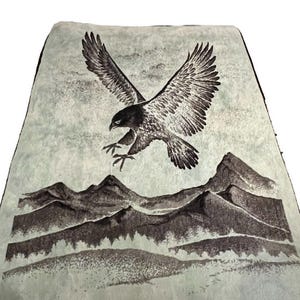 vtg San Marcos eagle print acrylic reversible blanket 83x56 made in Mexico