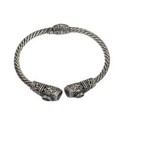 ATI 925 ID Sterling Silver Cuff Bracelet Twist Hinged Design w/ Blue Topaz 7/8 image 8