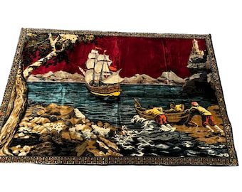 antieke vintage fluwelen tapijt visser