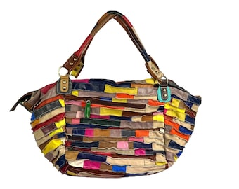 Large Patchwork Multicolor Hobo Tote Slouch Bag Y2K Vintage
