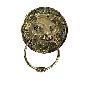 vtg Handmade Golden Brass Artisan Panther Head Door Knocker Door Bell