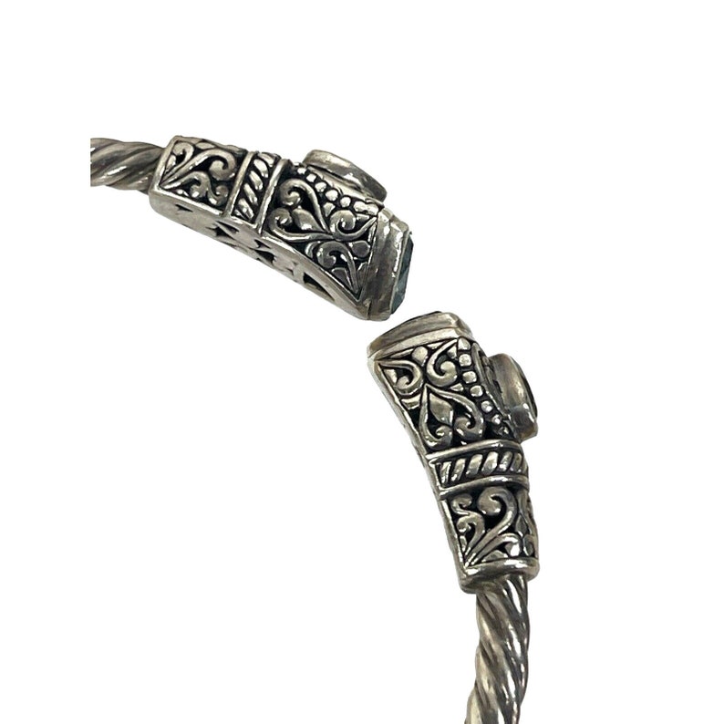 ATI 925 ID Sterling Silver Cuff Bracelet Twist Hinged Design w/ Blue Topaz 7/8 image 6