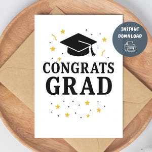 Carte imprimable de remise des diplômes 5 x 7 félicitations pour les diplômés en téléchargement numérique Casquette noire et or Design Téléchargement instantané Idée cadeau drôle pour l'obtention du diplôme