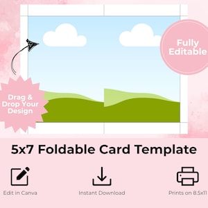 Modelo de cartão ou convite dobrável 5x7 editável Canva, faça você mesmo, design personalizado para impressão, para qualquer ocasião, cartão de felicitações em branco, download digital