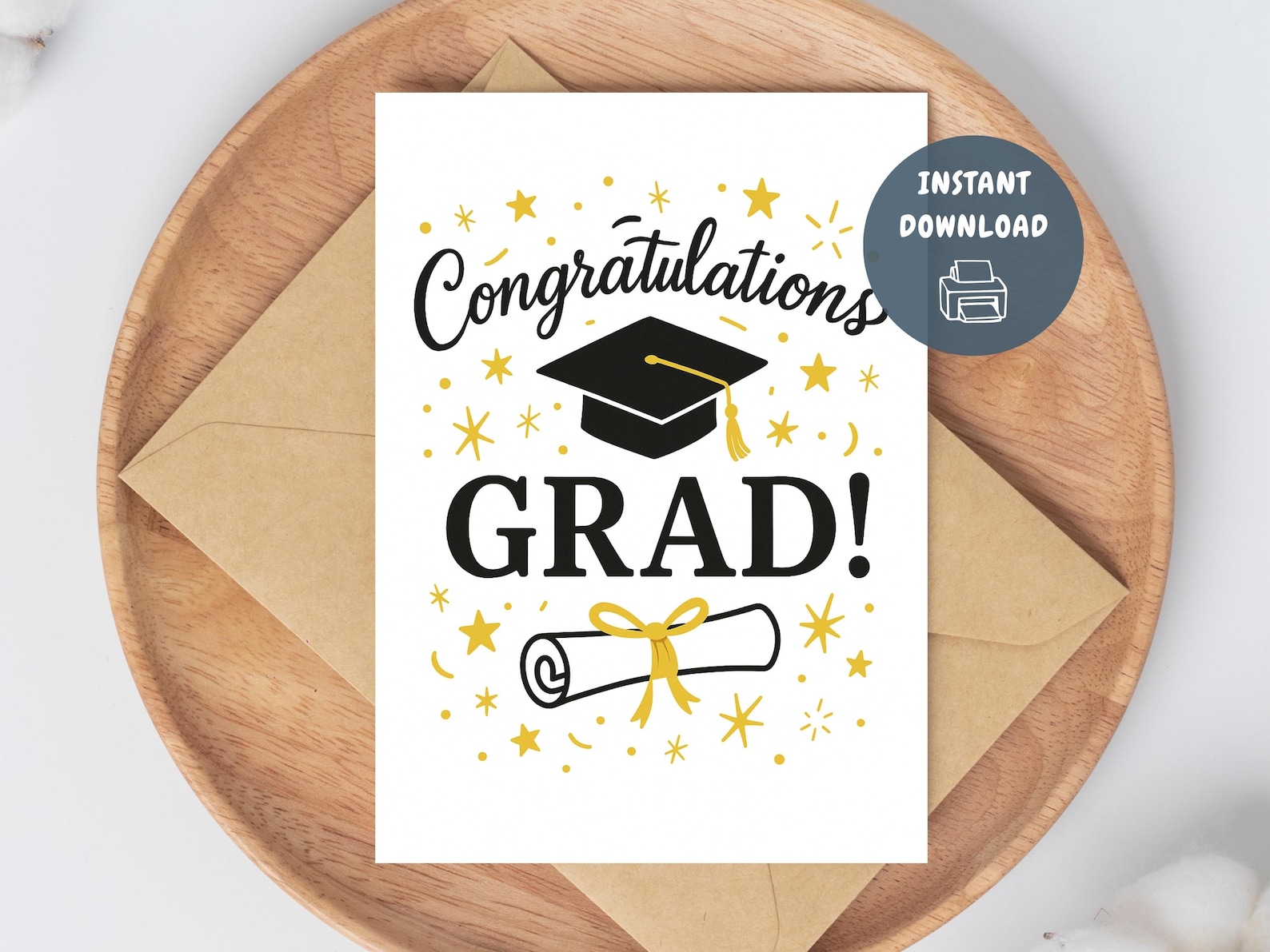 Congratulations Grad Card: Cap & Diploma, 5x7 Printable (digital ...