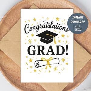 Carte de remise des diplômes imprimable 5 x 7 Félicitations, téléchargement immédiat, cadeau numérique, casquette de remise des diplômes et conception du diplôme, impression à la maison