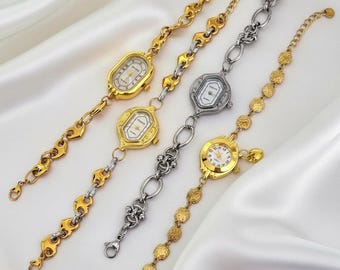 Reloj de pulsera vintage para mujer – reloj joya hecho a mano en acero inoxidable – elegante reloj dorado o plateado