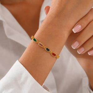 Bracelet Cristaux Multicolore | Stainless Steel Bracelet Gold Chain Women | Stackable Colorful Bracelet | Rainbow Bracelet - Gift for Her