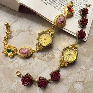 Orologi vintage - Orologi fatti a mano - Orologi fatti a mano - Orologio vintage fatto a mano con bracciale con fiori e rose - Gioielli eleganti - Regalo unico