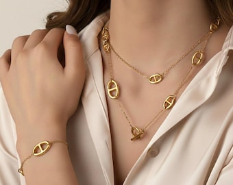 Tie necklace - Lasso necklace - Y necklace - Nautical necklace - Nautical chain - Nautical necklace and bracelet set - Nautical bracelet