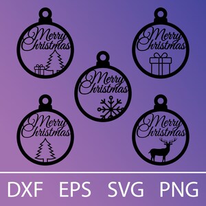 5 ontwerpen kerstbalornament – lasersnijbestanden in EPS, SVG, DXF, png | Digitale download