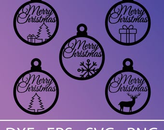 5 Weihnachtskugel Ornament Designs - Laser Cutter Dateien in EPS, SVG, DXF, Png | Digitaler Download