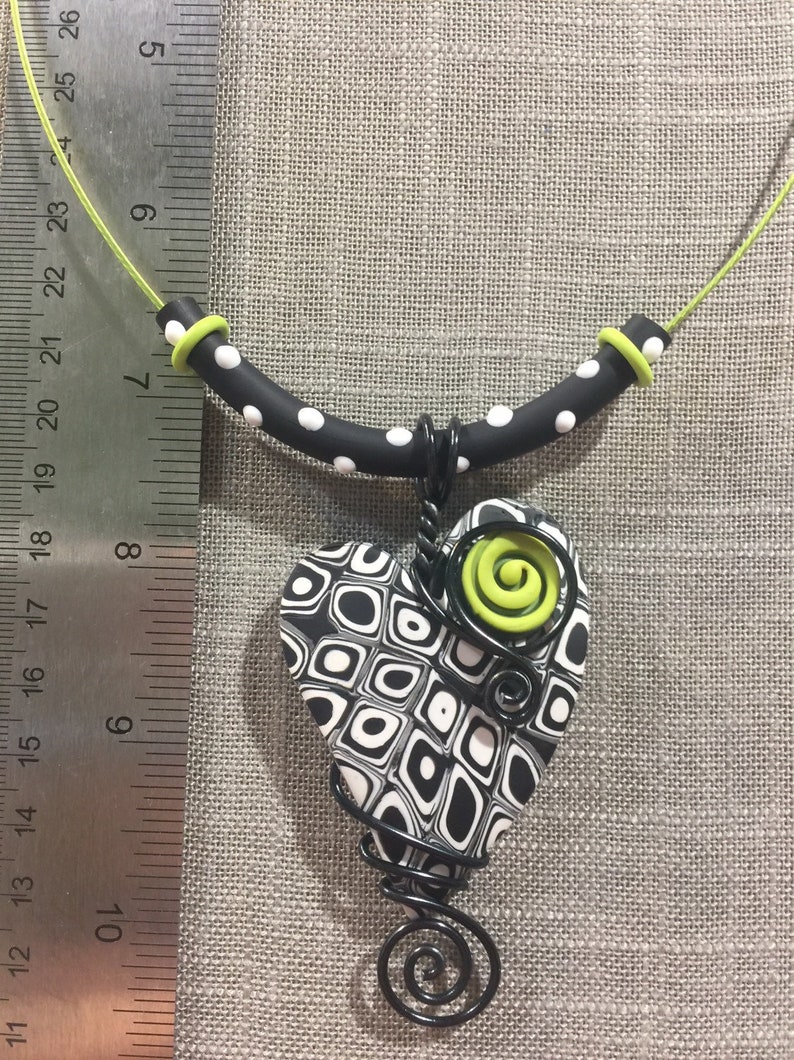 Black and white polymer clay wire wrapped heart image 2