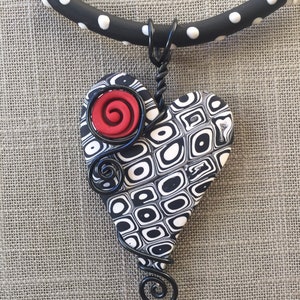 Black and white polymer clay wire wrapped heart image 1