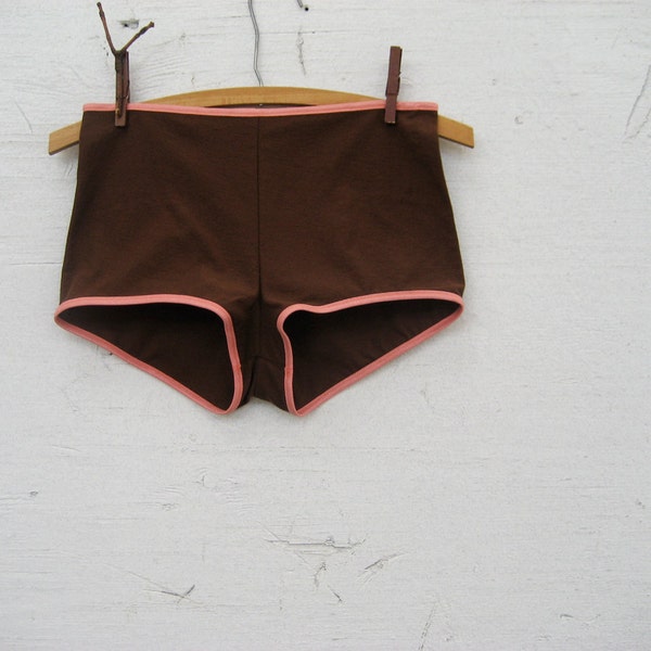 Cappuccino Brown with Salmon Lingerie Trim High Waisted Panties size Small. Ready to Ship