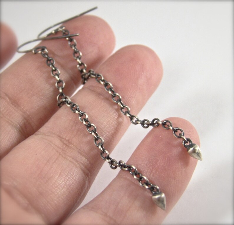 Sterling Silver Plumb Bob Dangle Earrings Droplet Chain Silver Etsy