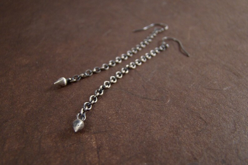 Sterling Silver Plumb Bob Dangle Earrings Droplet Chain Silver Etsy