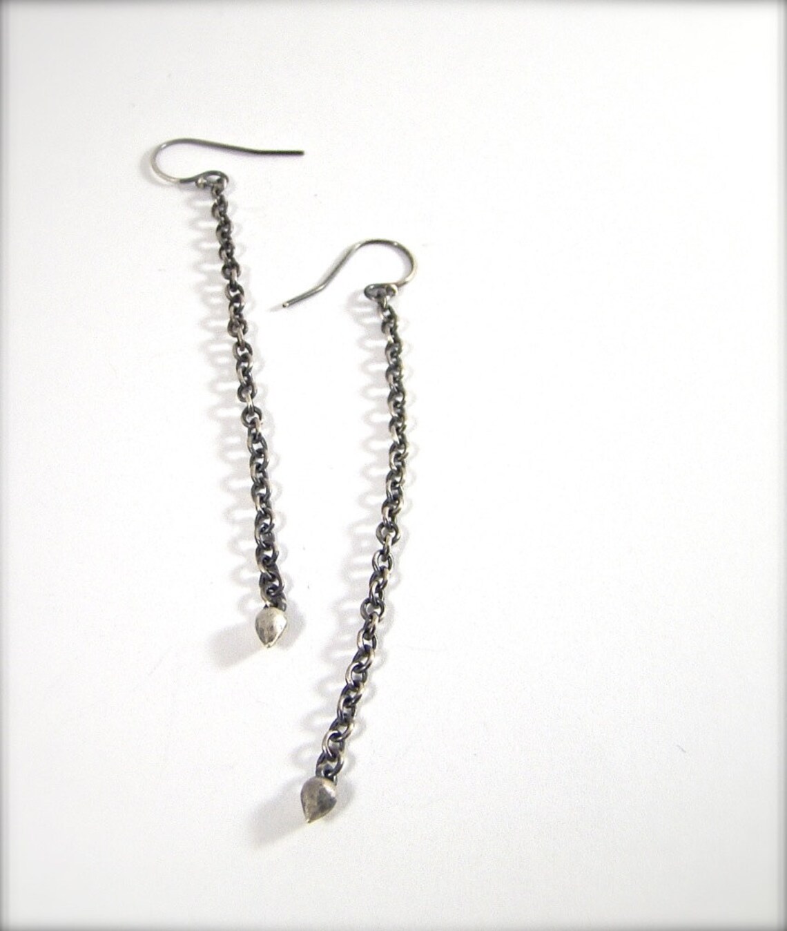 Sterling Silver Plumb Bob Dangle Earrings Droplet Chain Silver Etsy