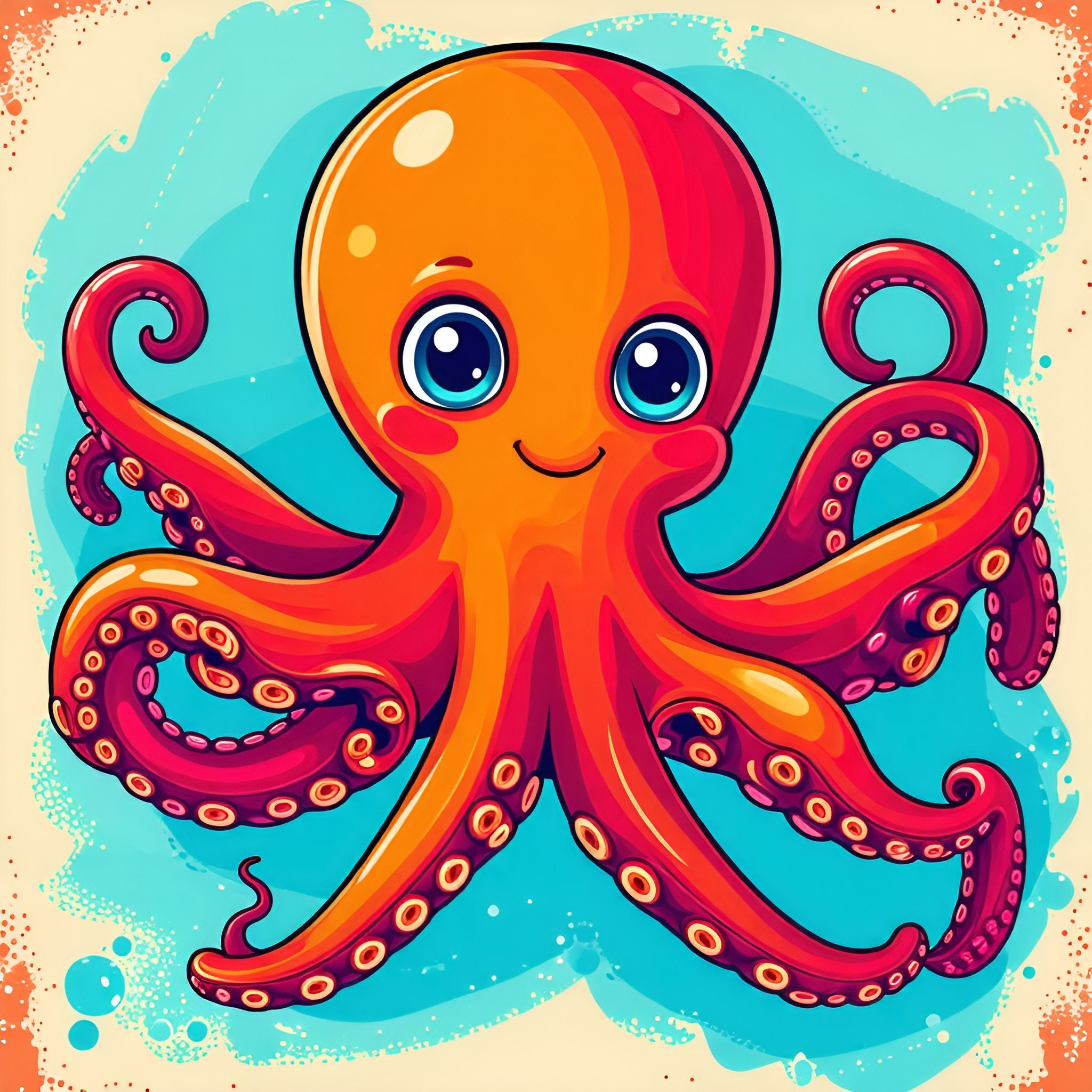 Cute Octopus Art Image for Kids and All Adults Graphic File Printable
