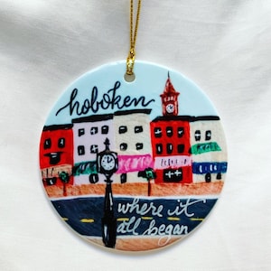 Hoboken NJ Washington Street porcelain ornament with hand written personalization