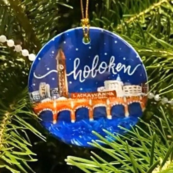 Hoboken NJ Erie Lackawanna terminal porcelain ornament with hand written personalization