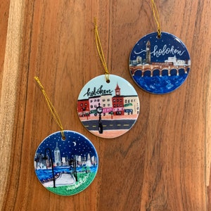 Hoboken NJ train overpass porcelain ornament with optional hand written personalization image 2