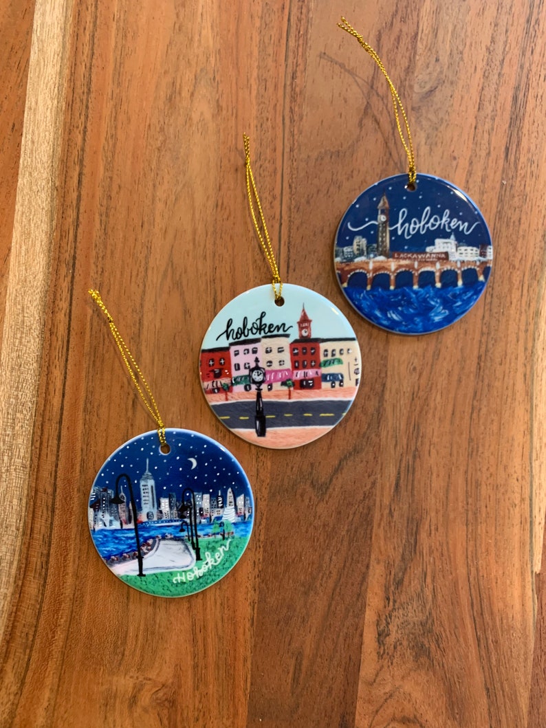 Hoboken NJ train overpass porcelain ornament with optional hand written personalization image 2