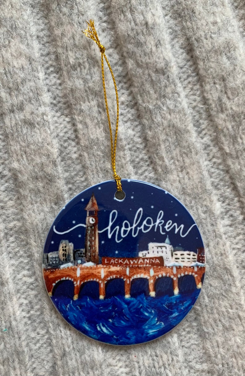 Hoboken NJ Erie Lackawanna terminal porcelain ornament with hand written personalization image 2