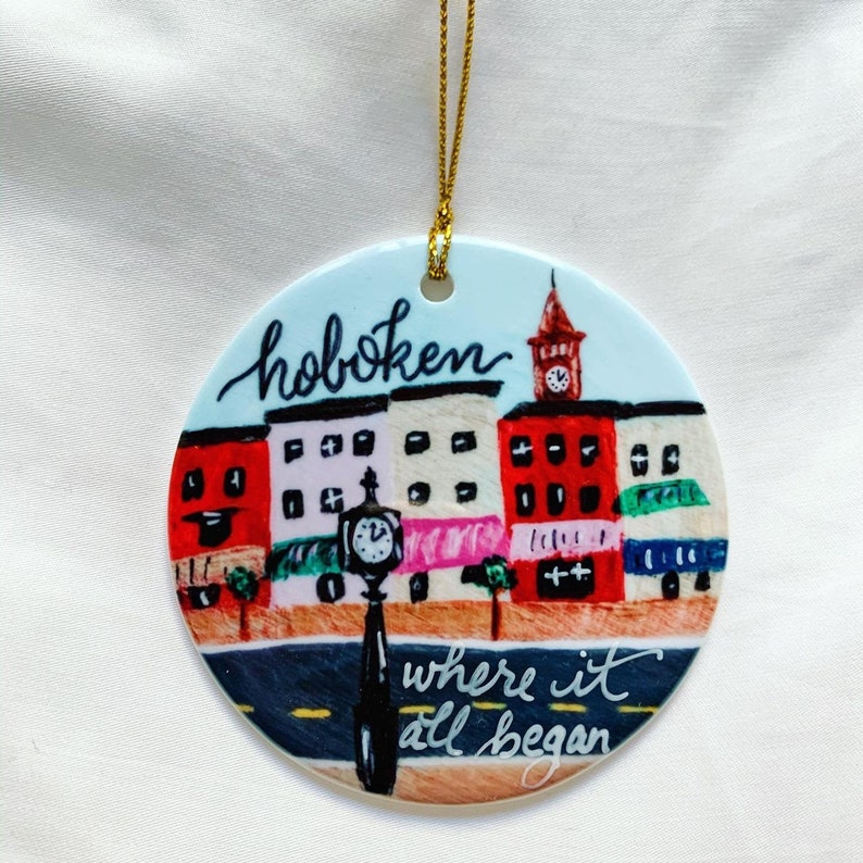 Hoboken NJ Washington Street porcelain ornament with hand written personalization image 1