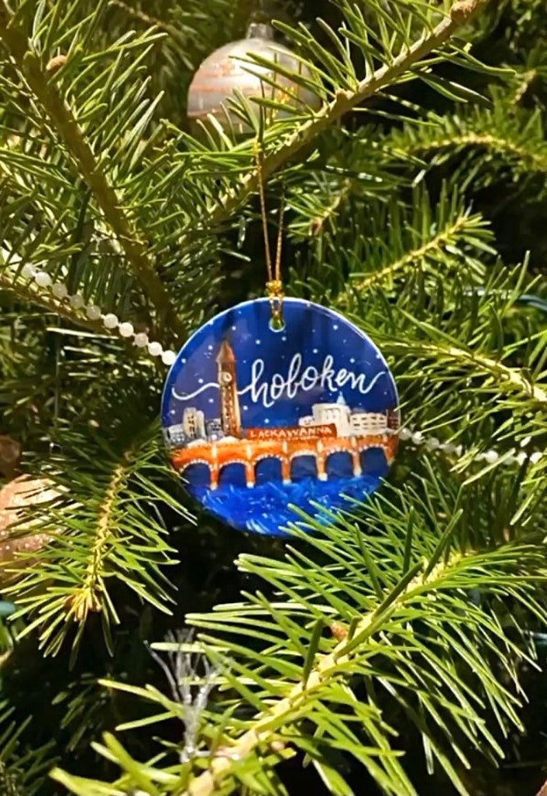 Hoboken NJ Erie Lackawanna terminal porcelain ornament with hand written personalization image 1