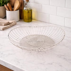 White Wire Basket | Rustic Farmhouse Catchall | Entryway Key Bowl | Kitchen Counter Storage | Cottage Decor
