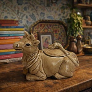 Azucarero con forma de vaca / Cerámica vintage con tapa / Decoración ecléctica