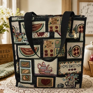 Vintage Tapestry Tote Bag: Country Kitchen, Home Sweet Home Purse