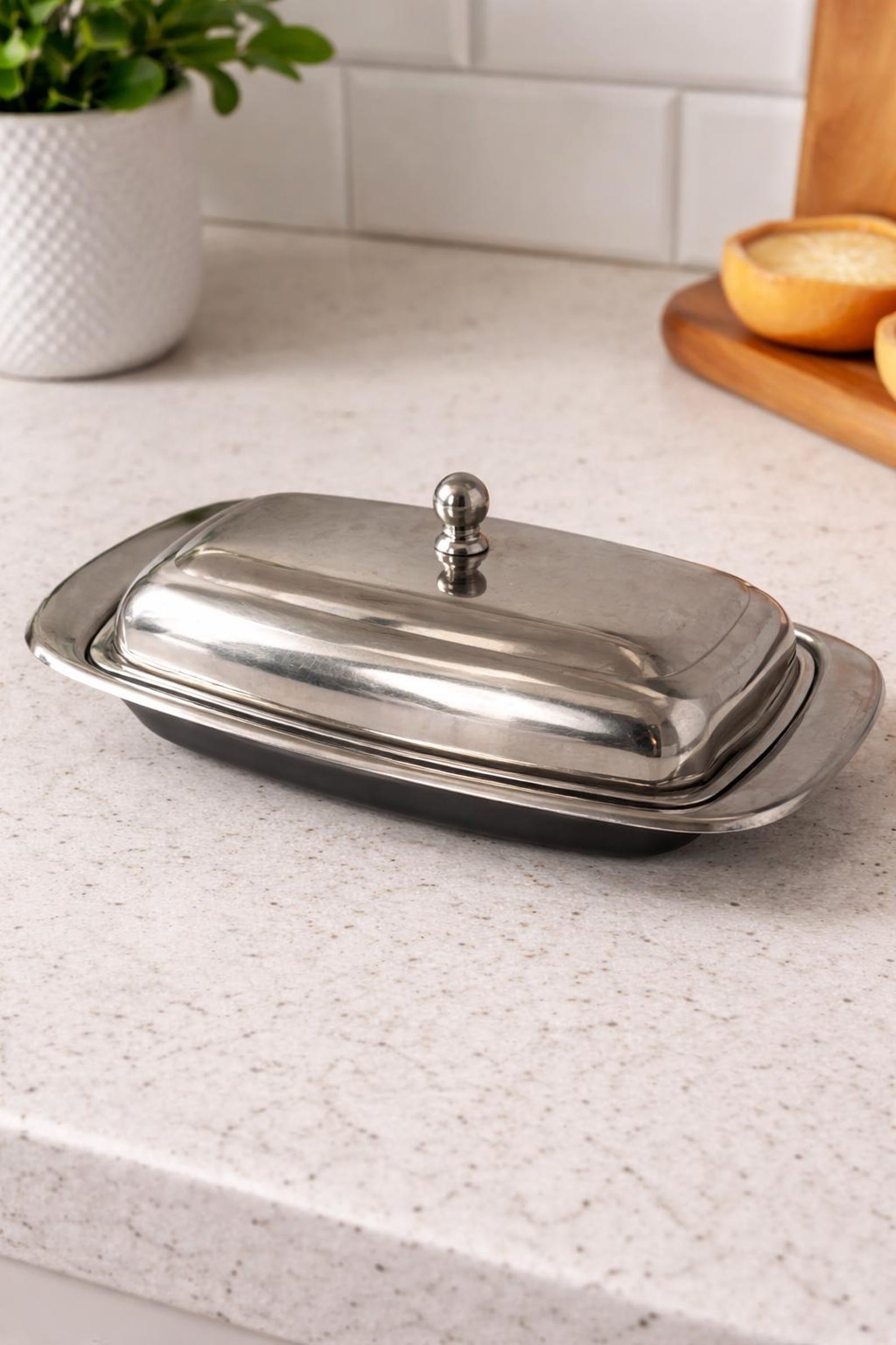 Vintage Stainless Steel Butter Dish – Mid Century Modern Tableware, Retro Kitchen Keeper