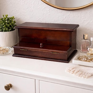 Bombay Company Mahogany Jewelry Box Vintage Wood Chest with Drawers Classic Traditional Décor