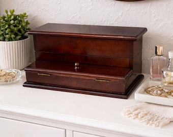 Joyero de caoba de Bombay Company, cofre vintage de madera con cajones, decoración tradicional clásica