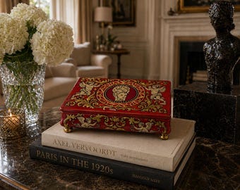 Vintage West-Duitsland roodgouden cherubijntinnen sieradendoos – sierlijke aandenken op voet