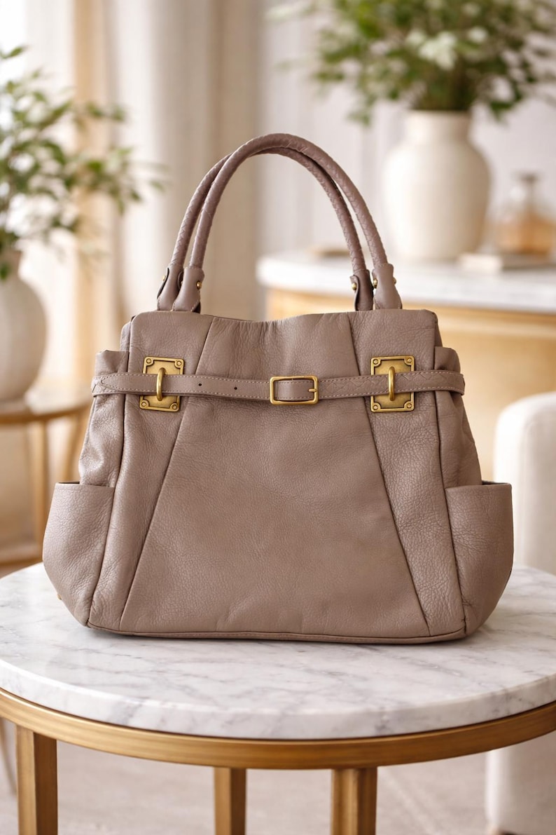 Authentic ELLIOTT LUCCA Genuine Pebbled Leather Satchel Shoulder Bag image 2