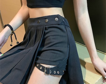 Punk Gothic Women Skirt High Waist Pleated Goth Black Summer Skirts Girl's skirt with shorts Emo E-Girl Altgirl Aesthetic Skirts