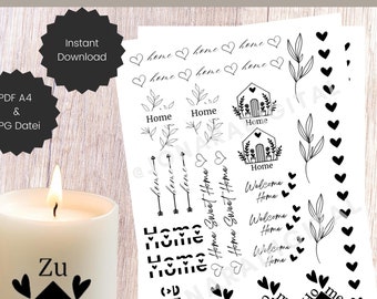 Candle tattoos Home | PDF template for candles | For printing | For water slide film I Candle tattoos at home | Decorating stick candles