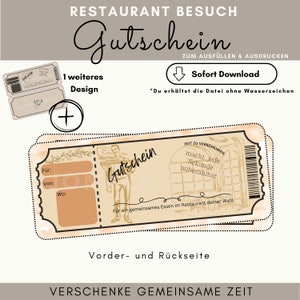 Gutschein Restaurant Vorlage | 2 in 1 Vorlage | Gutschein Restaurant zum Ausdrucken | Geschenkidee | Restaurant Gutschein