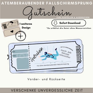 Voucher paracadutismo personalizzato | Voucher di paracadutismo da stampare | Idea regalo | Buono per paracadutismo