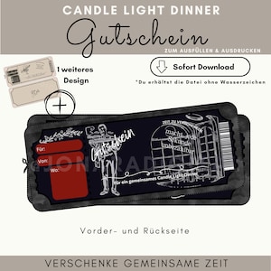 Gutschein Candle Light Dinner Vorlage | 2 in 1 Gutschein Candle Light Dinner zum Ausdrucken | Geschenkidee | Candle Light Dinner Gutschein