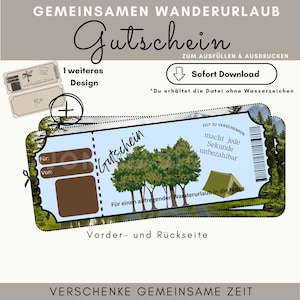 Gutschein Wanderurlaub Vorlage | Gutschein Wanderurlaub zum Ausdrucken | Geschenkidee | Wanderurlaub Gutschein