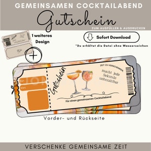Modello voucher per serata cocktail | Buono per la serata cocktail da stampare | Idea regalo | Buono cocktail