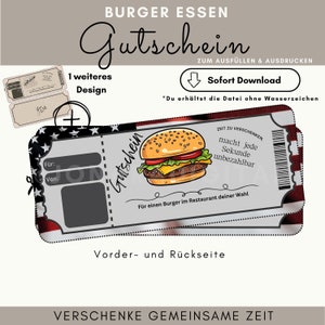 Voucher Hamburger Voedsel Sjabloon | Burgervoedselbon om uit te printen | Cadeau-idee | Burgermaaltijdbon