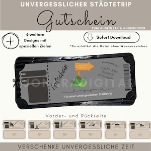 Personalized city trip voucher | PDF download | City trip voucher to print | Gift idea | Road trip voucher