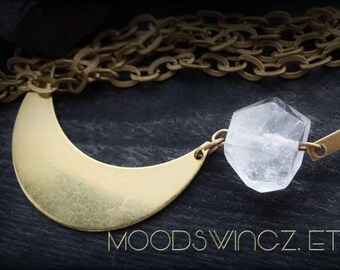 Midnight Starlight ~ Half moon rough cut crystal rock, moonbeam celestial pendant minimalist necklace