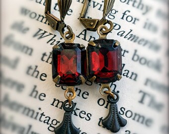 The Boudoir ~ pretty little dangle earrings with vintage Czech Madeira Topaz glass stone, cognac color, vintage brass, non allergy jewelry