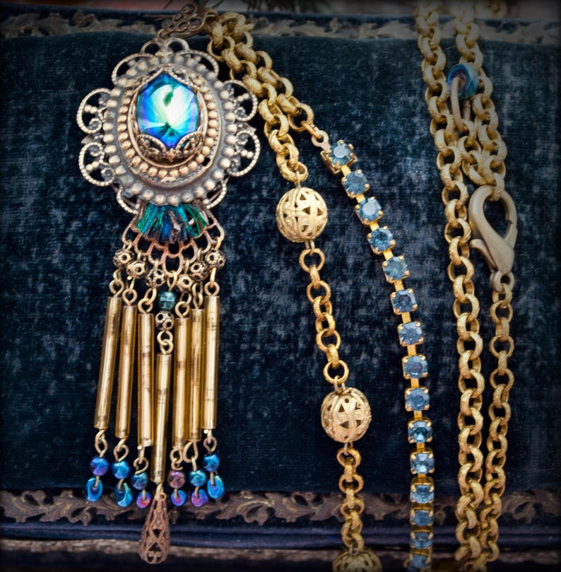 Godin Hera glorieuze Peacock glas fringe lange ketting | Etsy